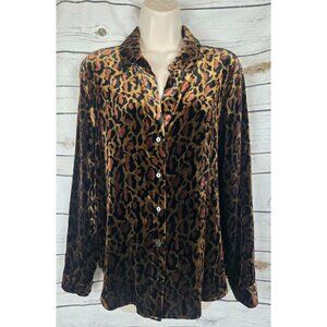 L'Agence Brown Leopard Print Velvet Tunic Top S Button Up Silk Blend Womens